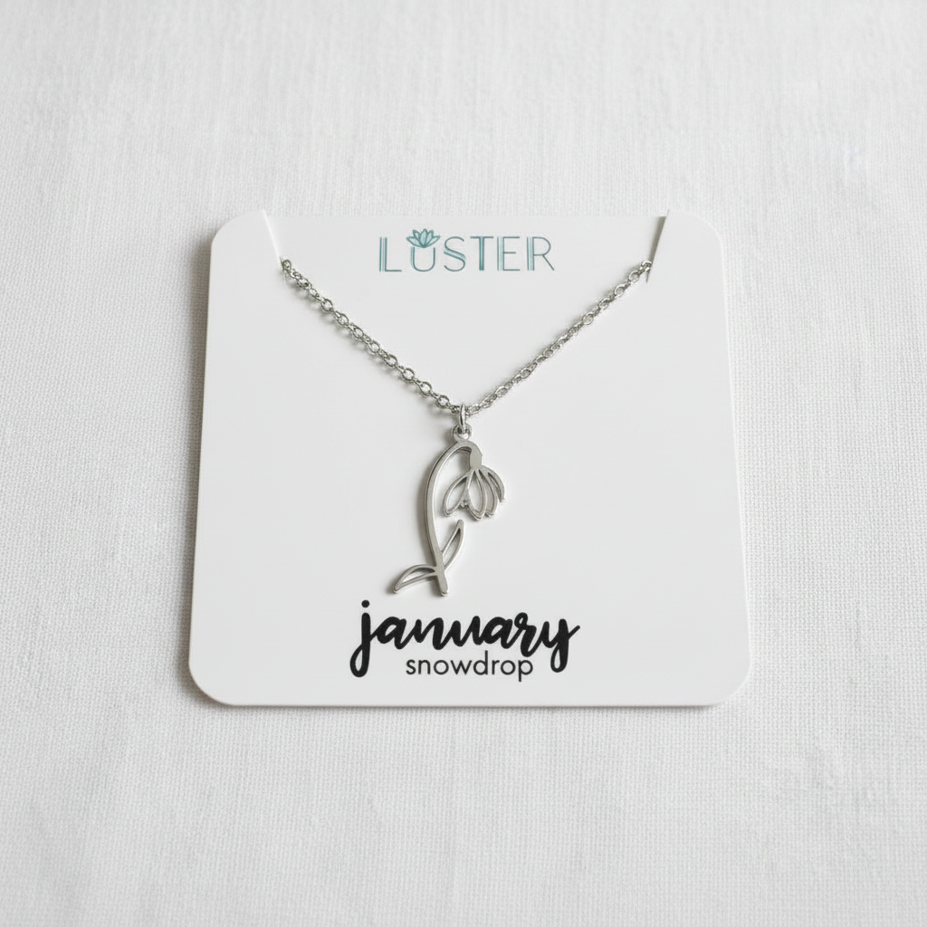 Silver Birth Flower Pendant Necklace
