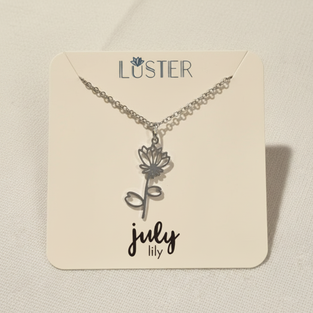 Silver Birth Flower Pendant Necklace