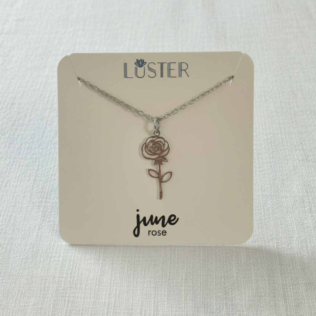Silver Birth Flower Pendant Necklace