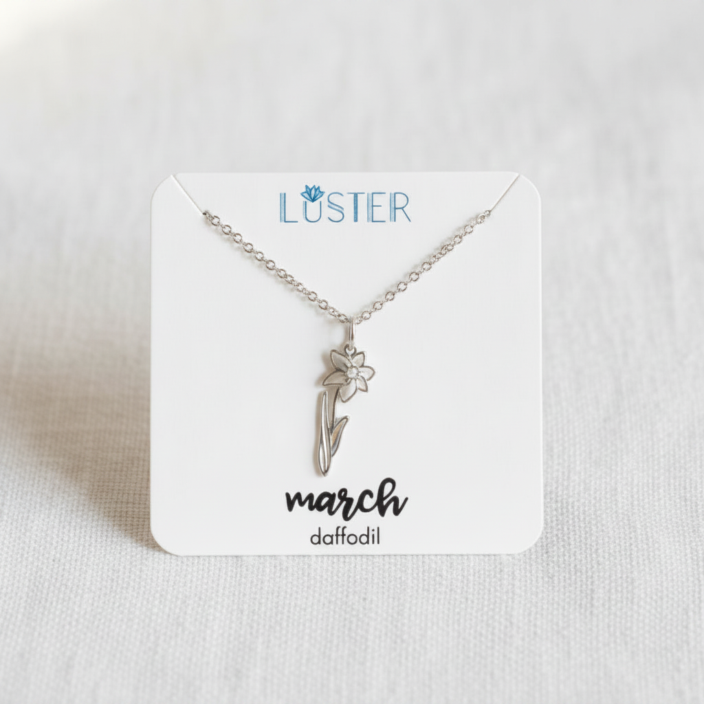 Silver Birth Flower Pendant Necklace