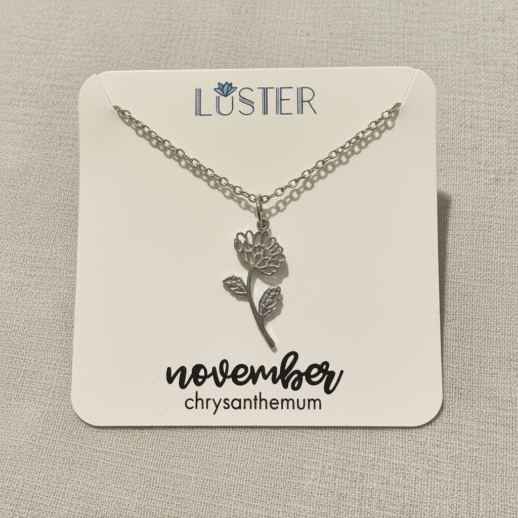 Silver Birth Flower Pendant Necklace