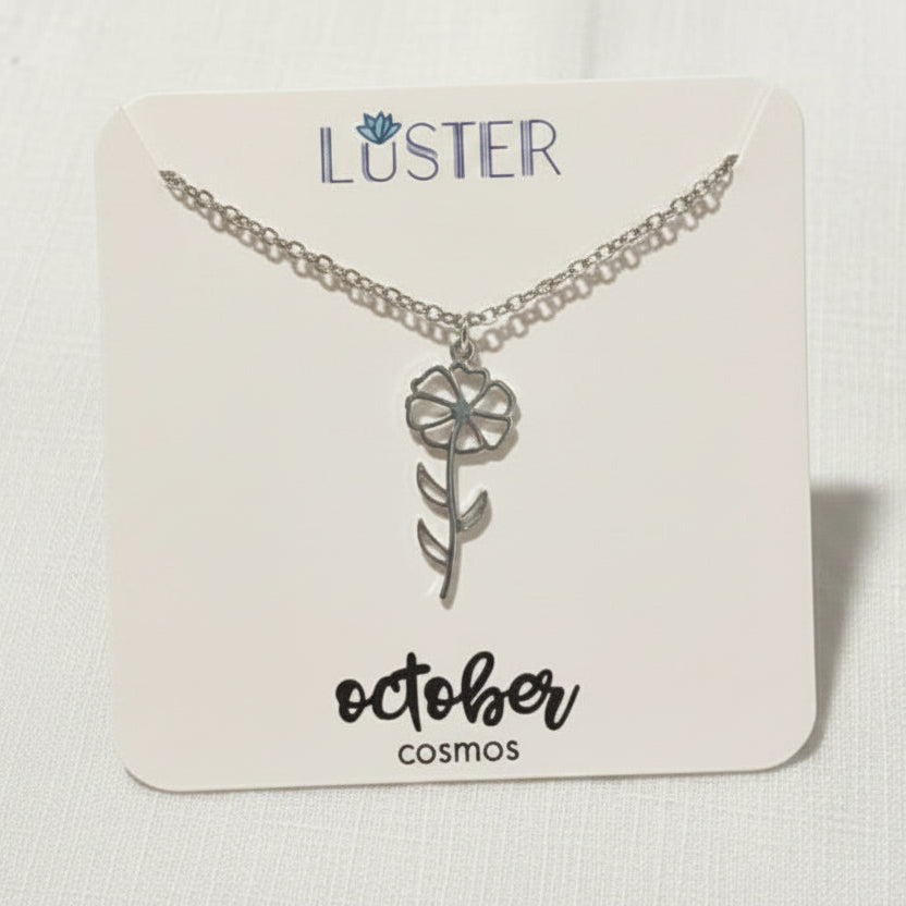 Silver Birth Flower Pendant Necklace