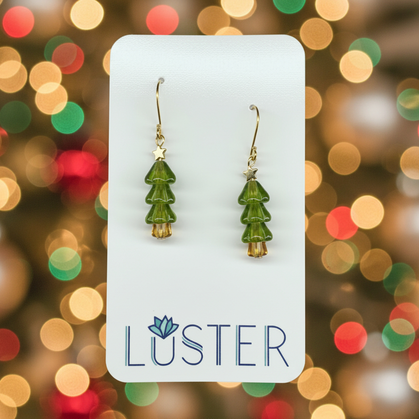 Glass Holiday Tree Earrings