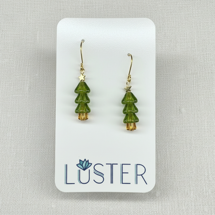 Glass Holiday Tree Earrings