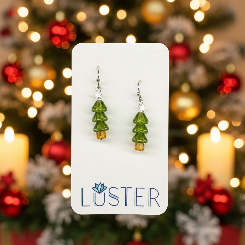 Glass Holiday Tree Earrings