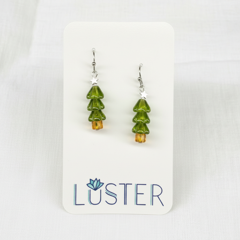 Glass Holiday Tree Earrings
