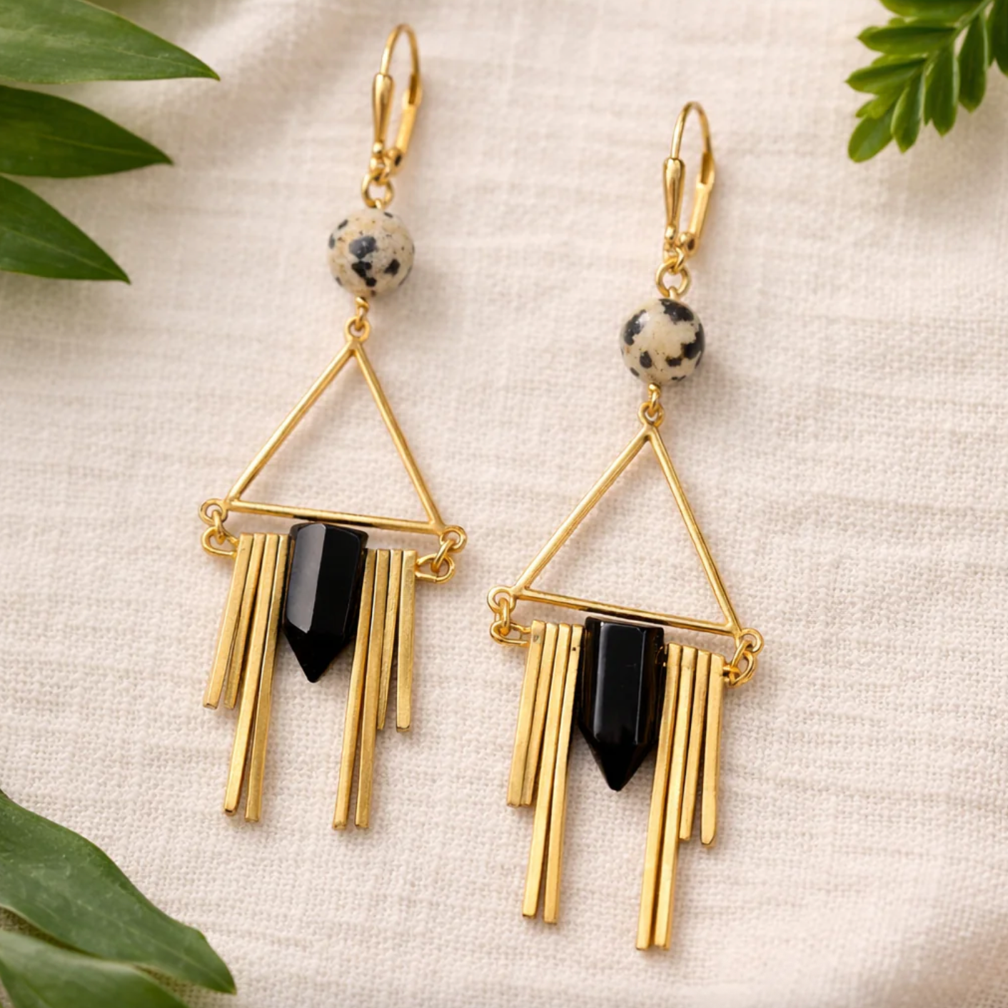 Art Deco Brass + Goldstone Statement Earrings