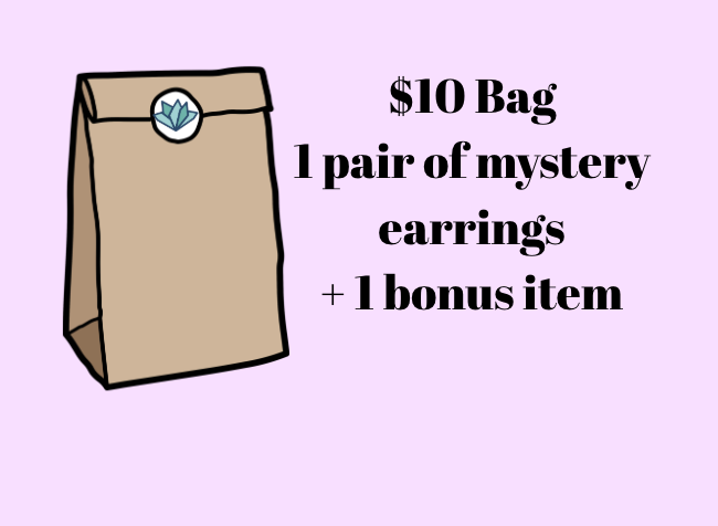 Illustration of a brown paper bag with a label on a pink background, advertising a $10 bag offer.