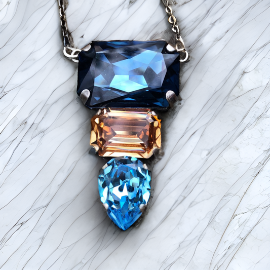 Blue Crystal Octagonal Pendant