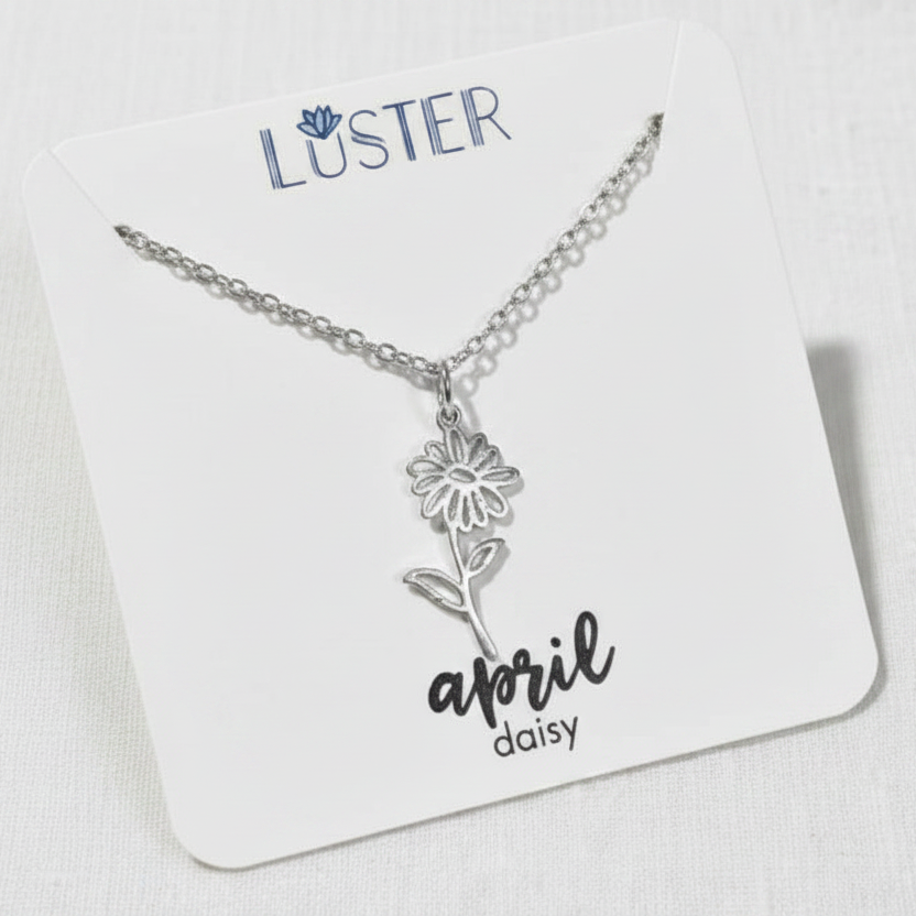 Silver Birth Flower Pendant Necklace