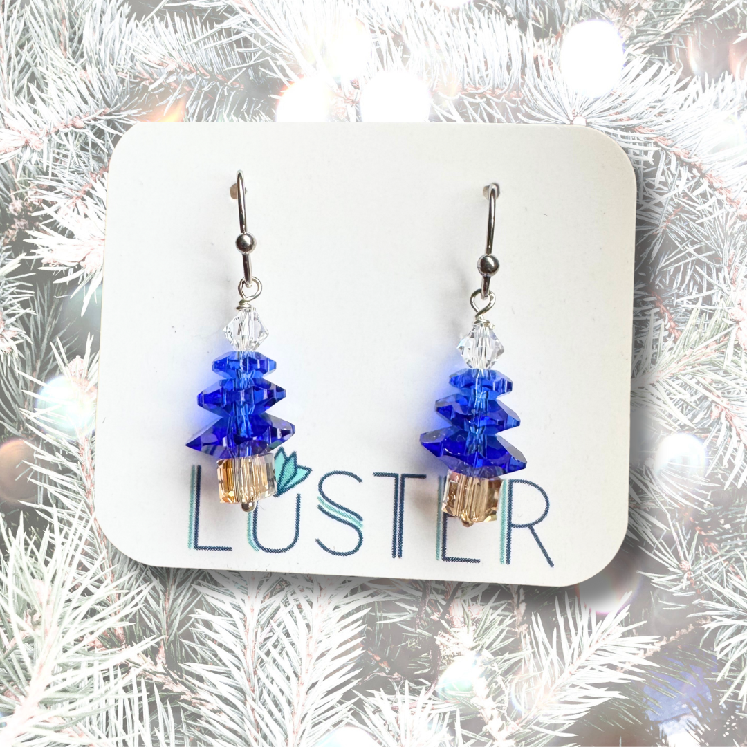 Royal Blue Holiday Tree Earrings