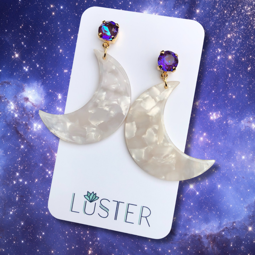 White Crescent Earrings