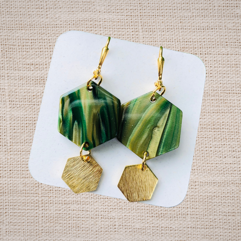 Green Acrylic Hexagon Earrings