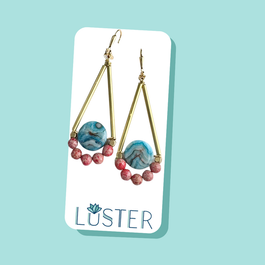 Gold Brass + Stone Lightweight Statement Unique Earrings