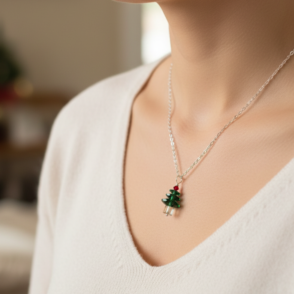 Dark Green Holiday Tree Necklace