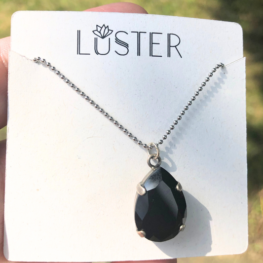 Jet Teardrop Simple Crystal Pendant