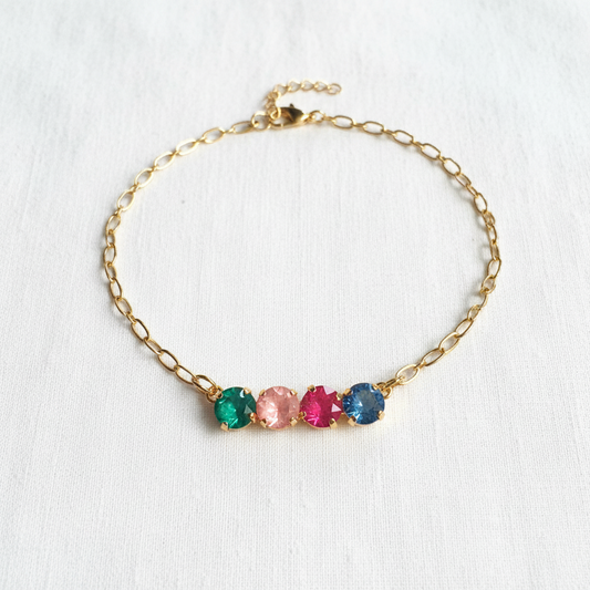 Necklace with multicolor crystals and gold chain