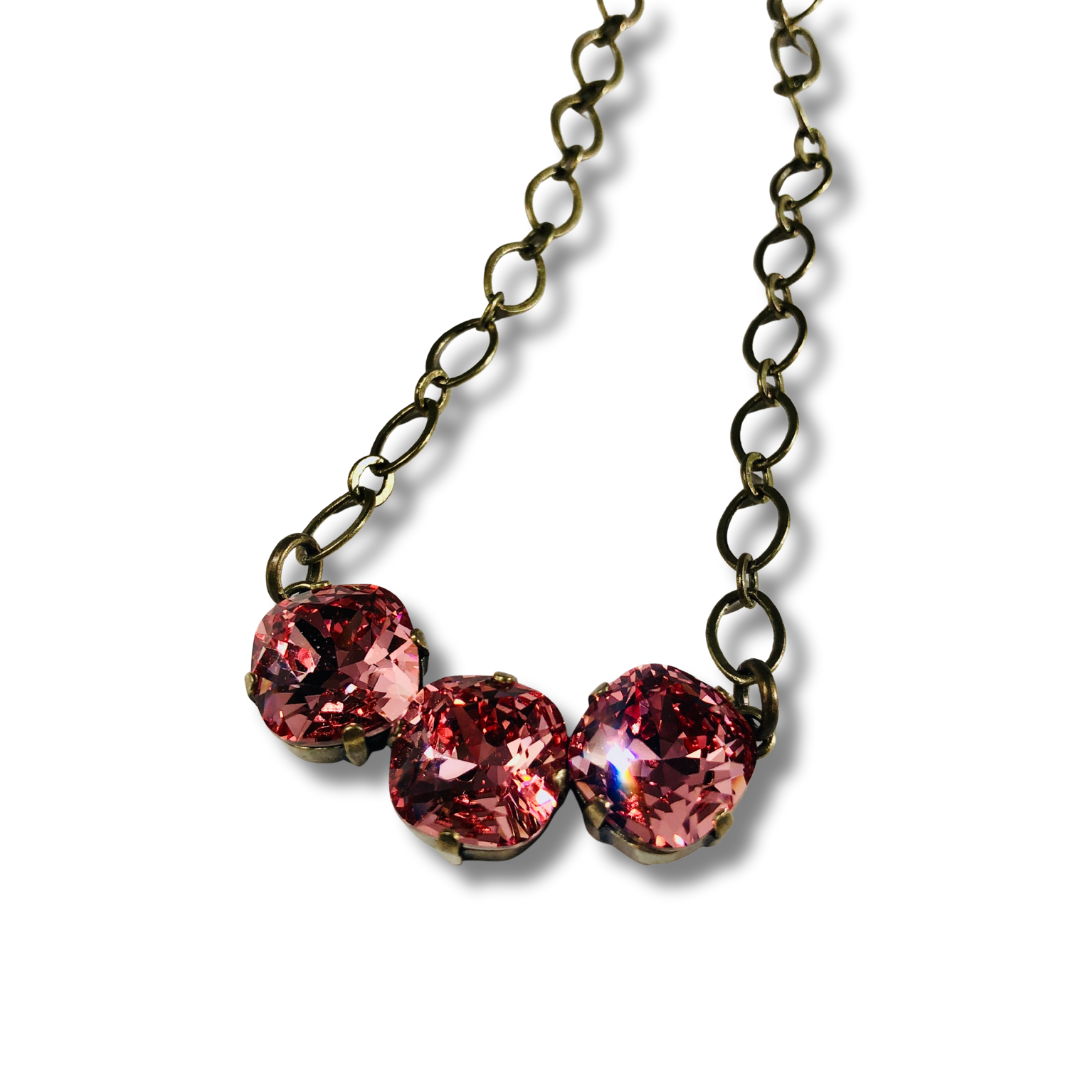 Rose Peach Crystal Bar Necklace