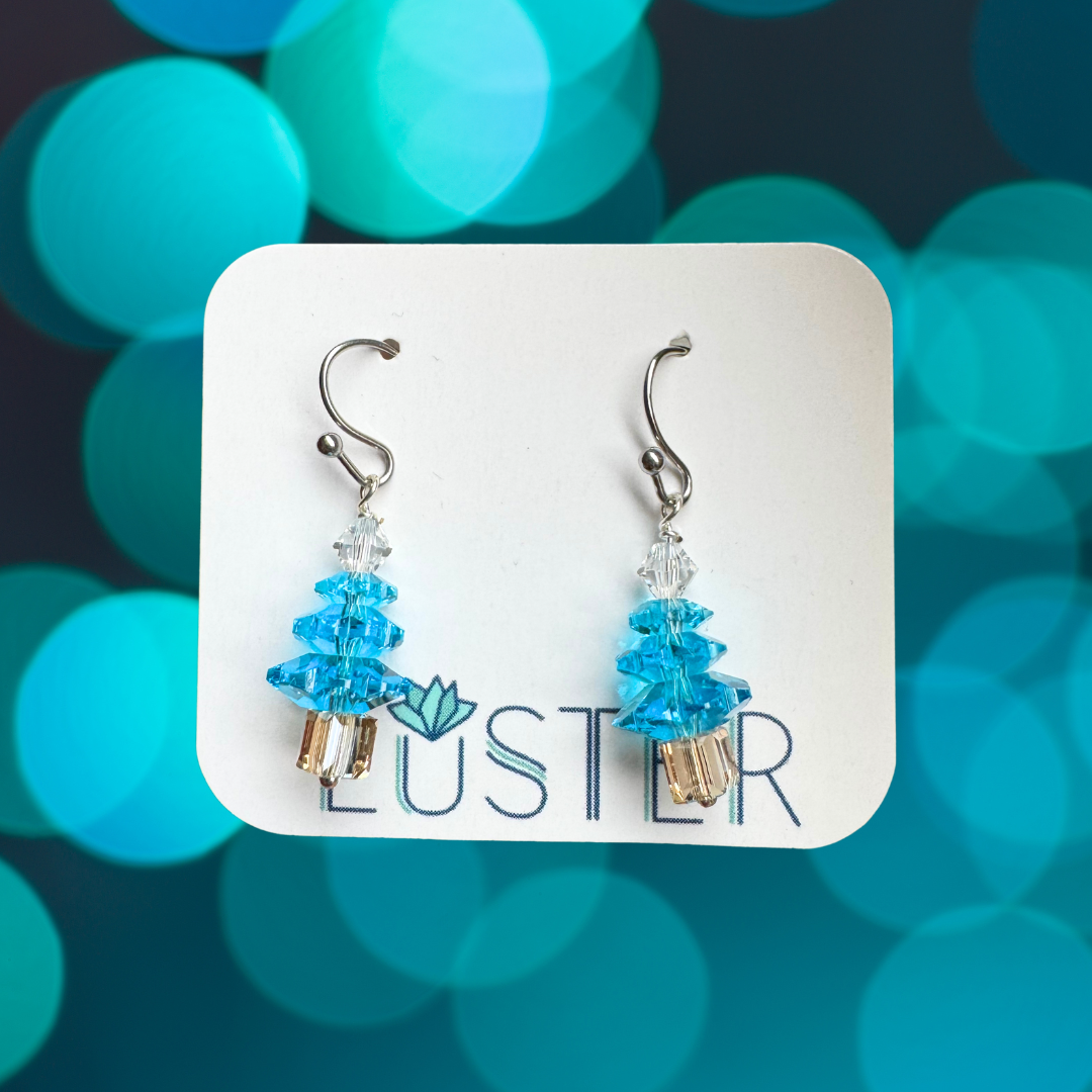 Teal Blue Holiday Tree Earrings