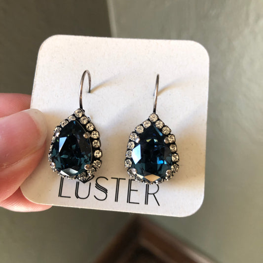 Navy Blue Halo Teardrop Earrings