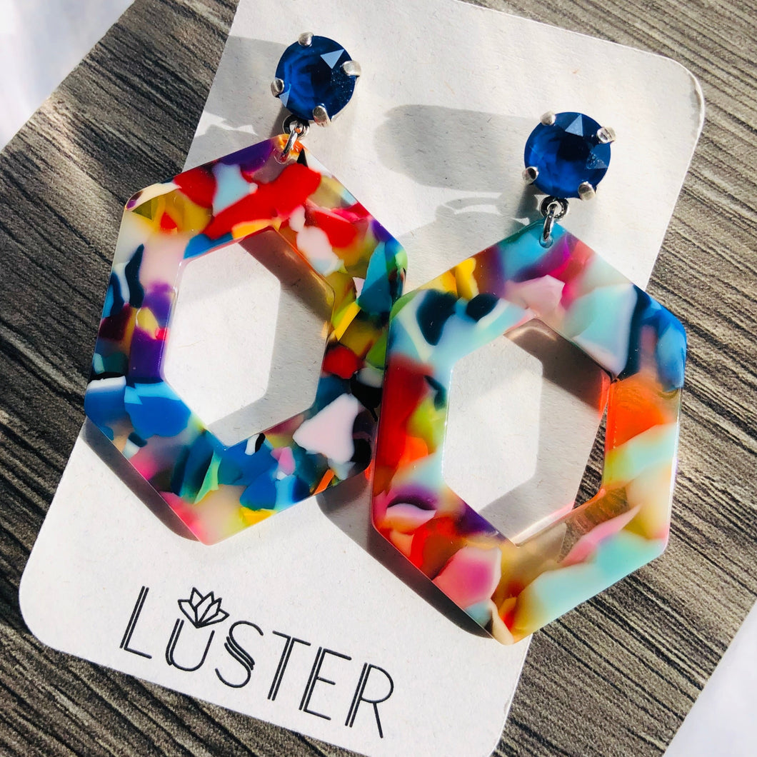 Multicolored Hexagon Earrings