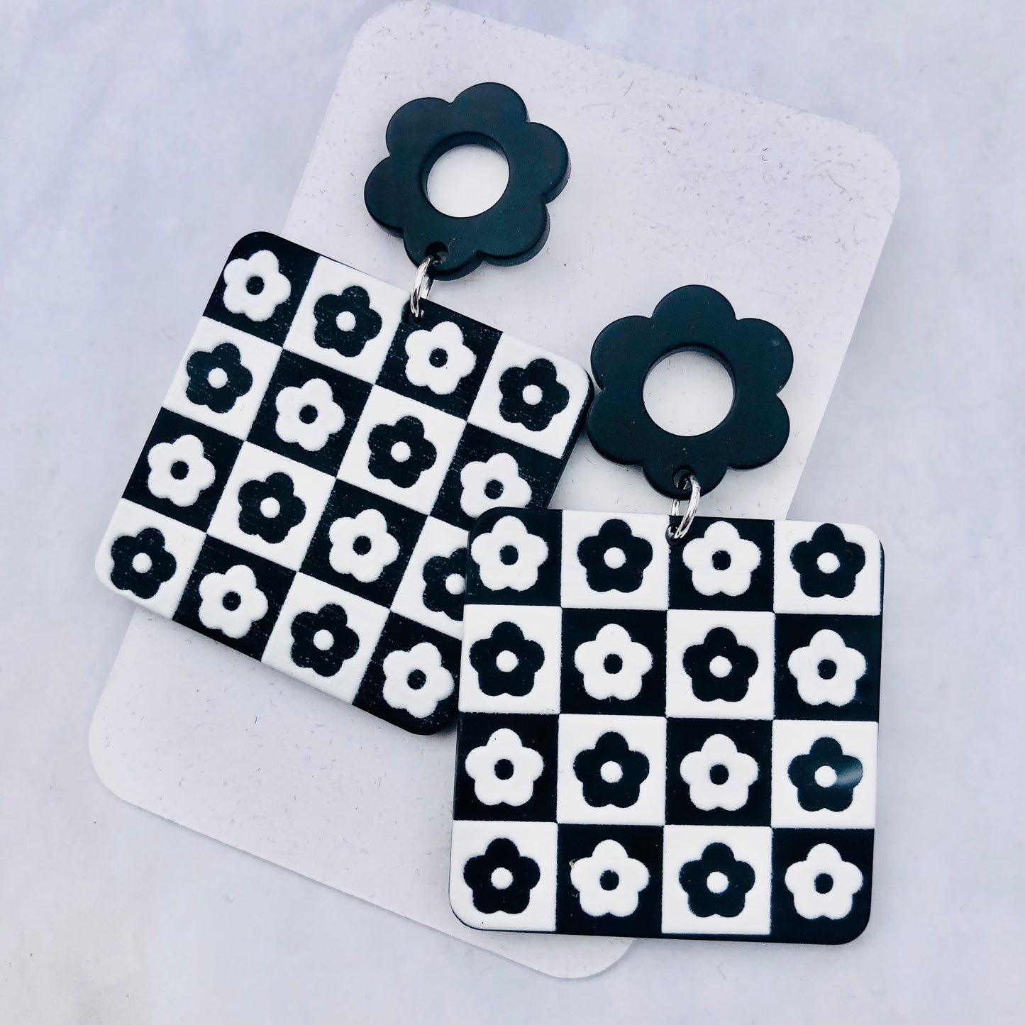 Floral Checkerboard Earrings