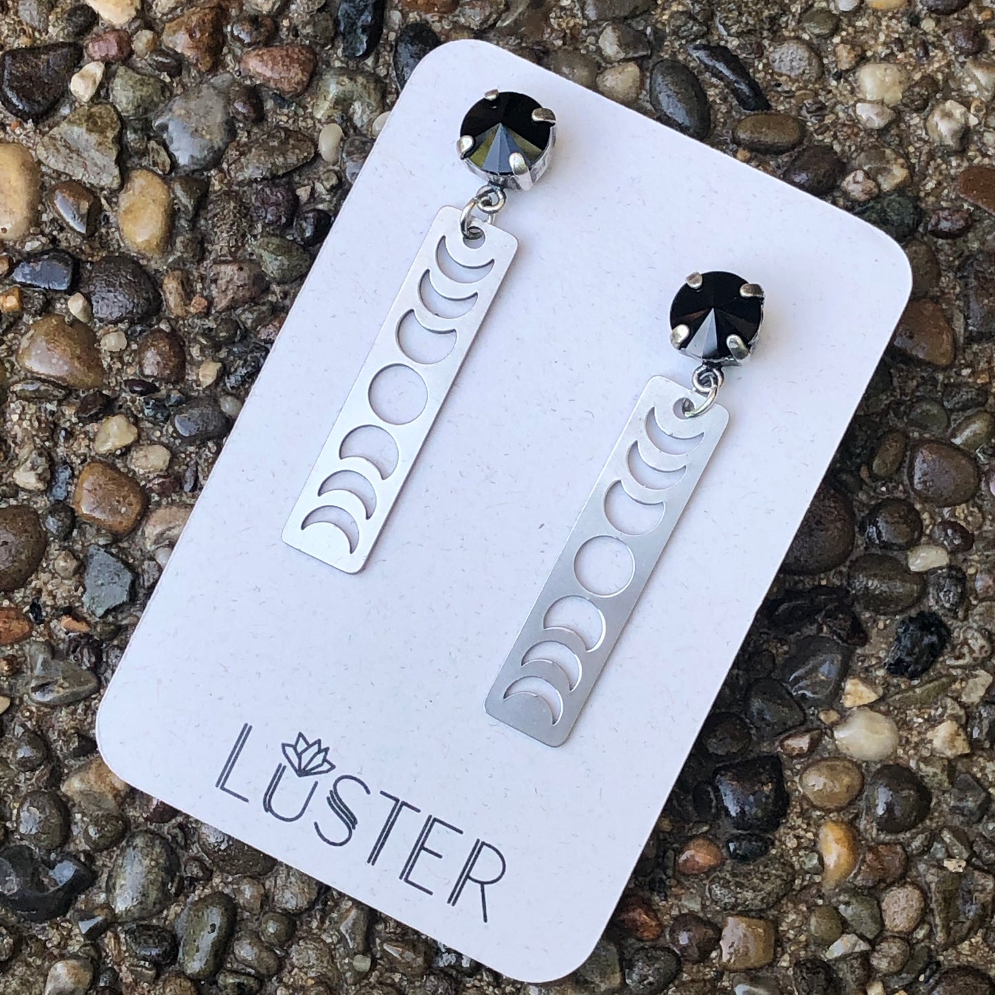 Moon Phase Steel Drop Earrings