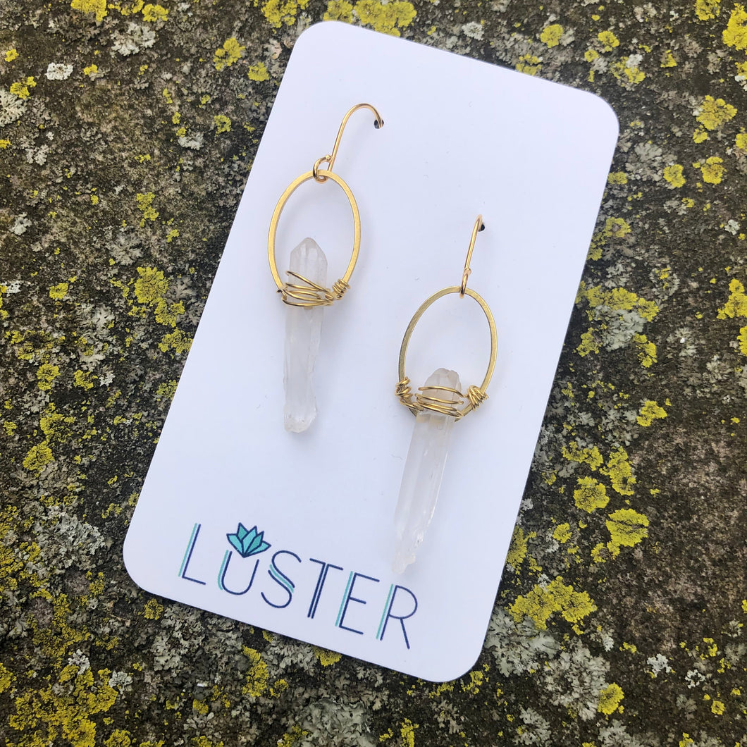 Quartz Crystal + Brass Lightweight Statement Earrings