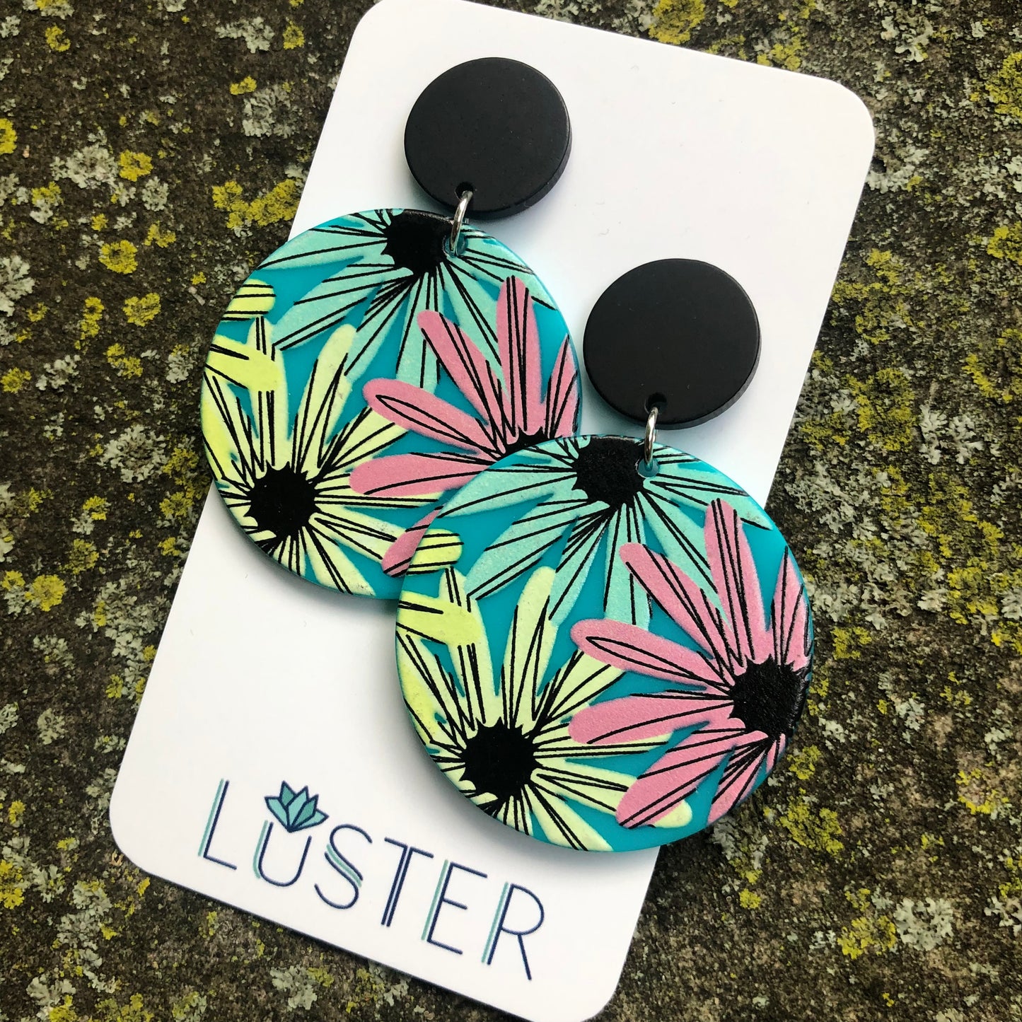 Floral Disc Drop Statement Earrings