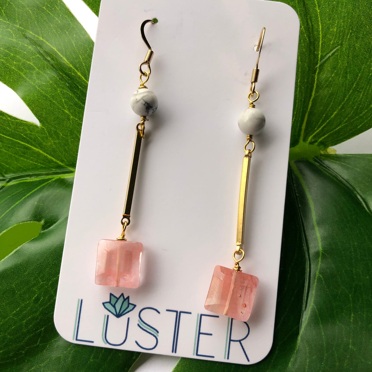 Cherry Quartz and Brass Earrings