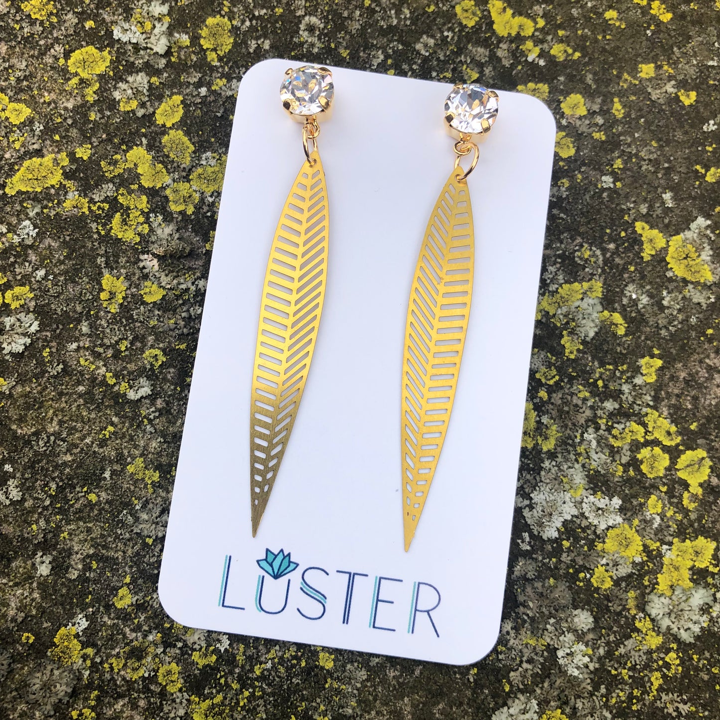 Long Leaf Brass Statement Earrings