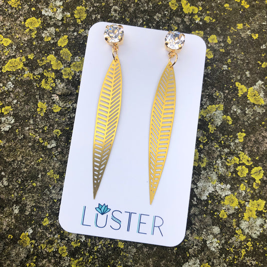 Long Leaf Brass Statement Earrings