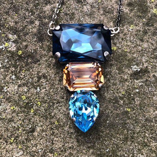 Blue Crystal Octagonal Pendant