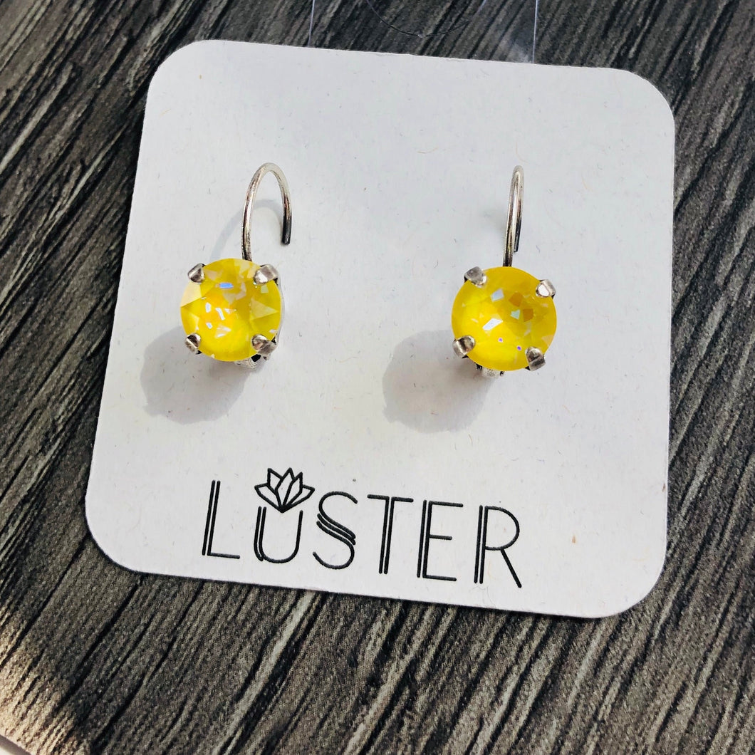 Yellow Crystal Leverback Earrings
