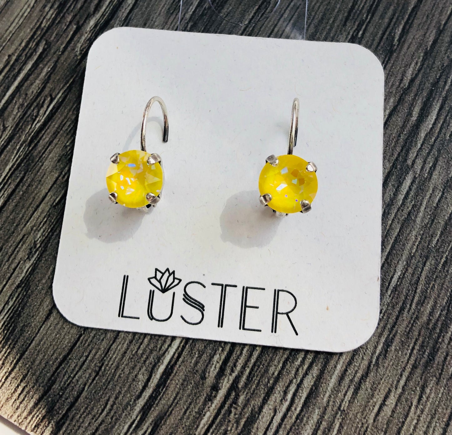 Yellow Crystal Leverback Earrings