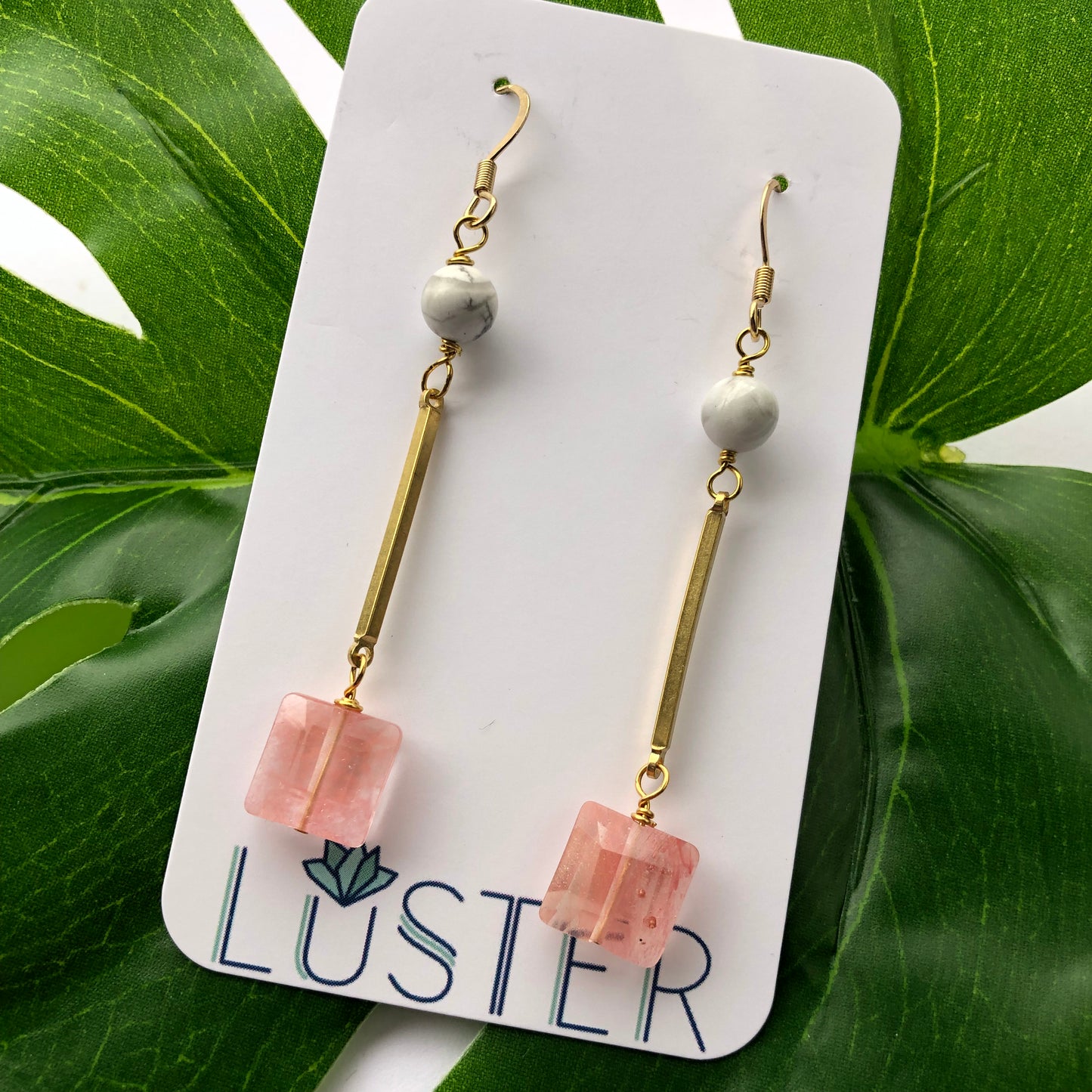 Cherry Quartz and Brass Earrings