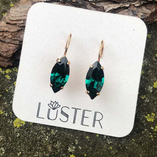 Emerald Crystal Navette Leverback Earrings