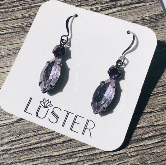 Vintage Purple Glass Drop Earrings