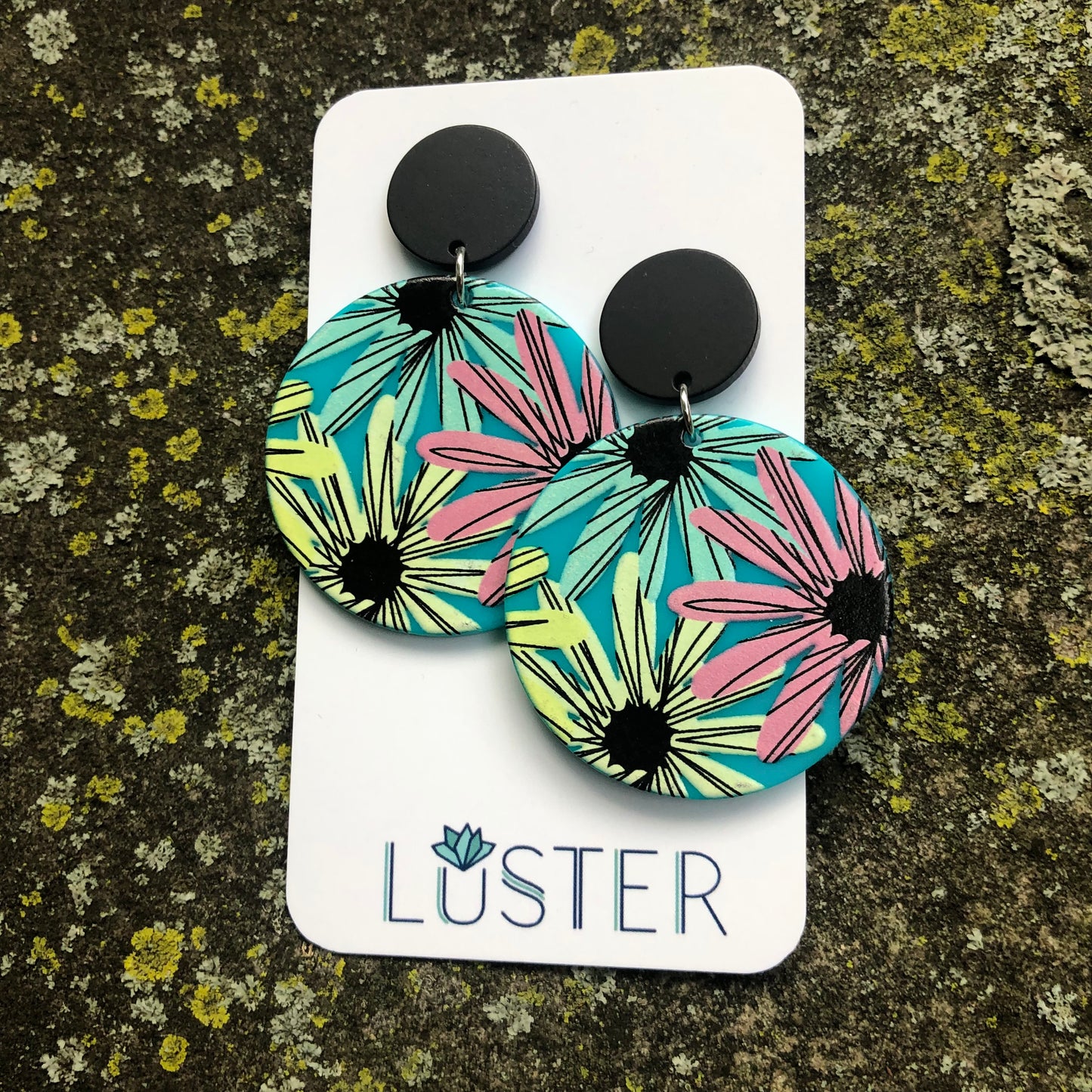 Floral Disc Drop Statement Earrings