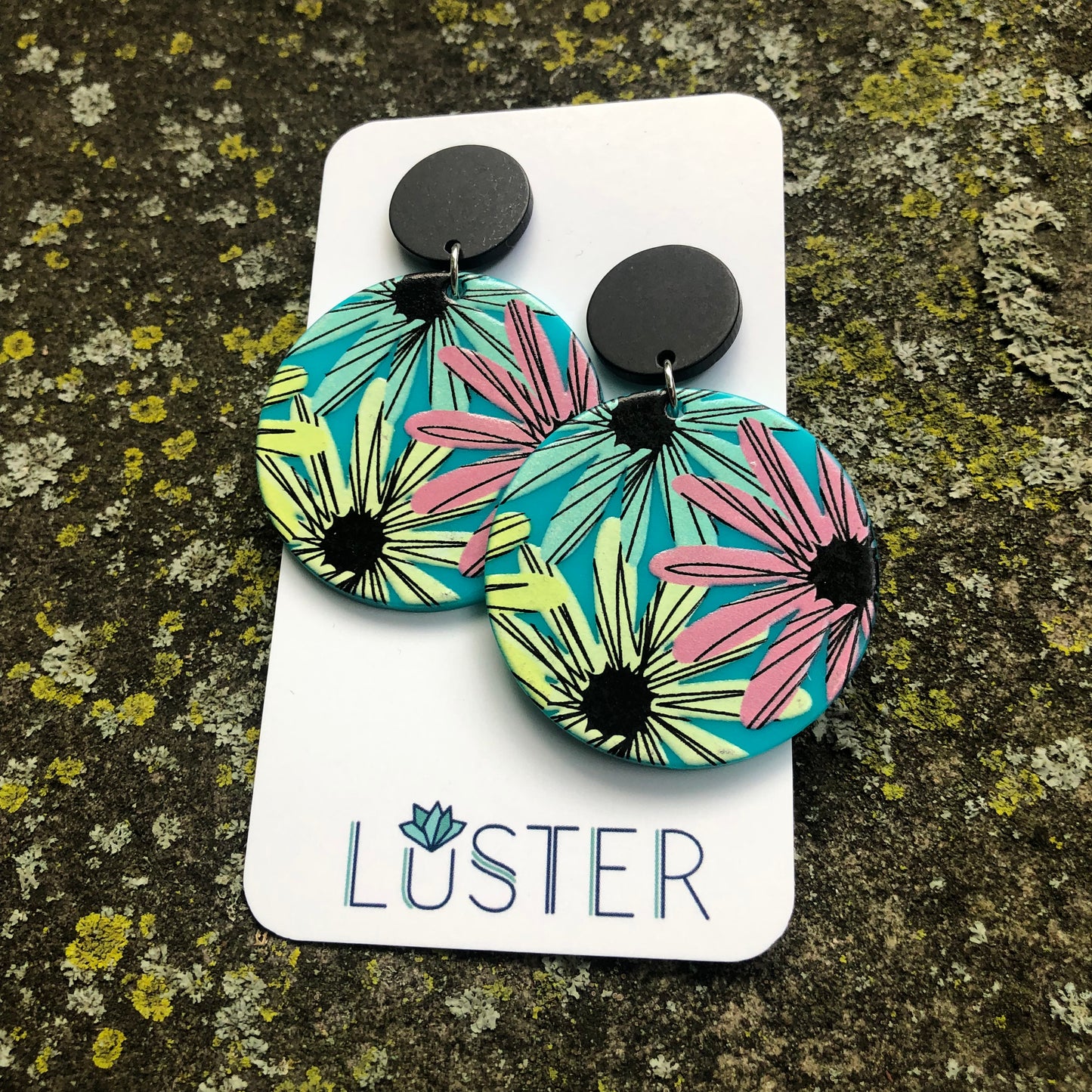 Floral Disc Drop Statement Earrings