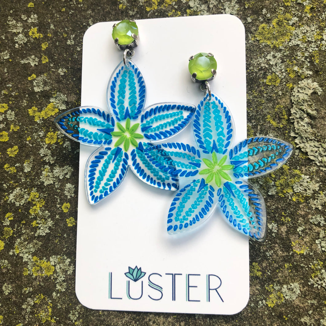 Blue Star Flower Statement Earrings