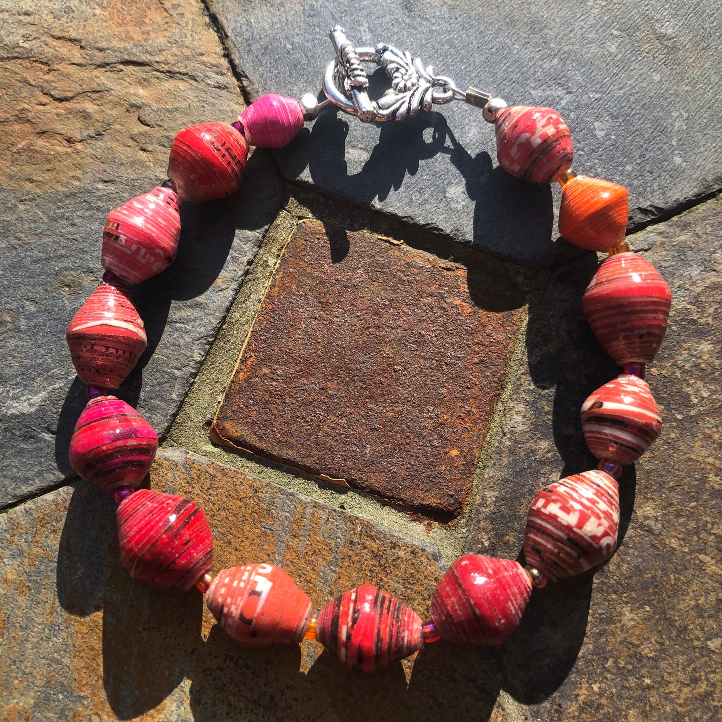 Red Paper Bead Bracelet