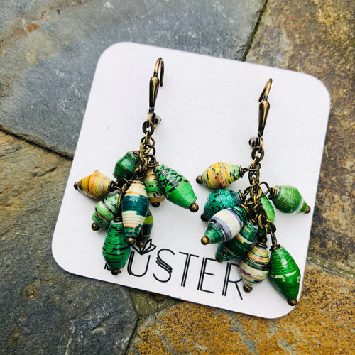 Green Paper Cluster Earrings