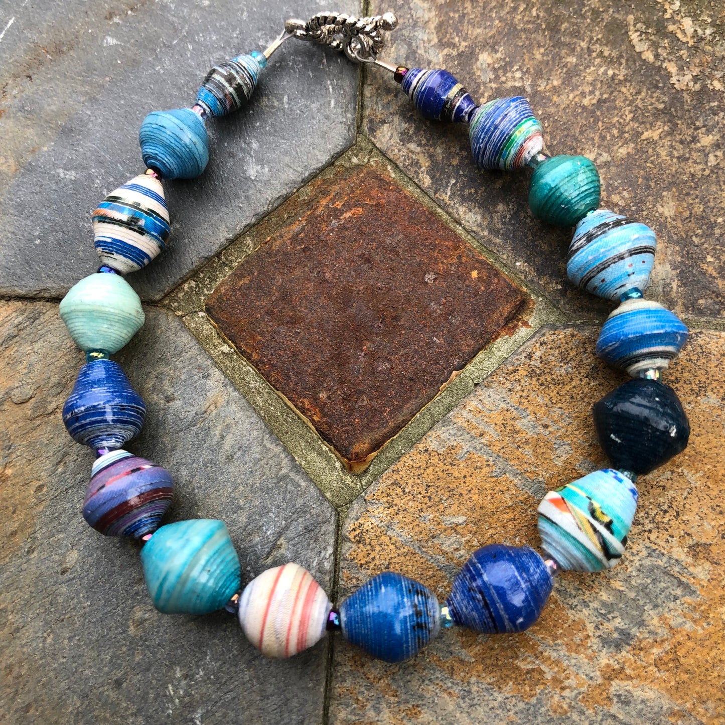 Blue Paper Bead Bracelet