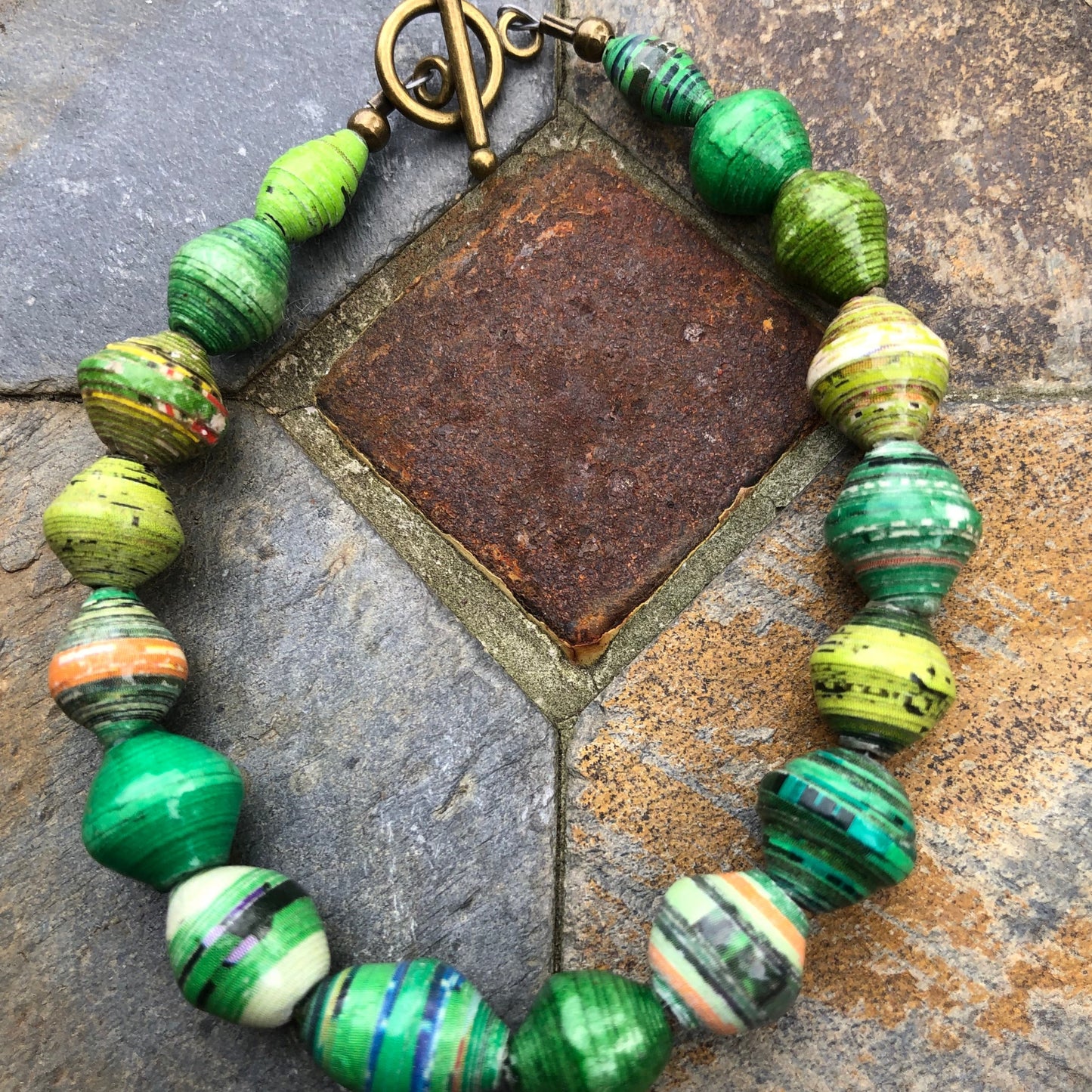 Green Paper Bead Bracelet