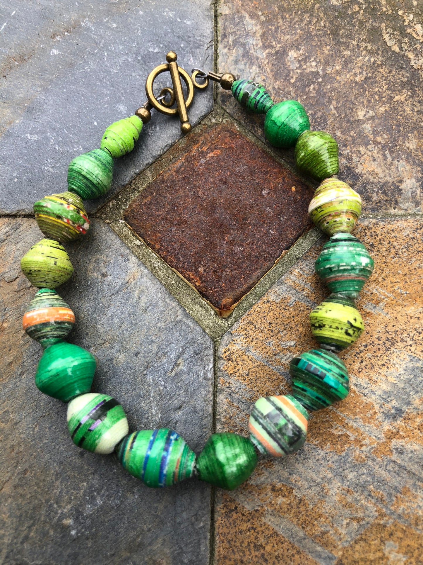 Green Paper Bead Bracelet