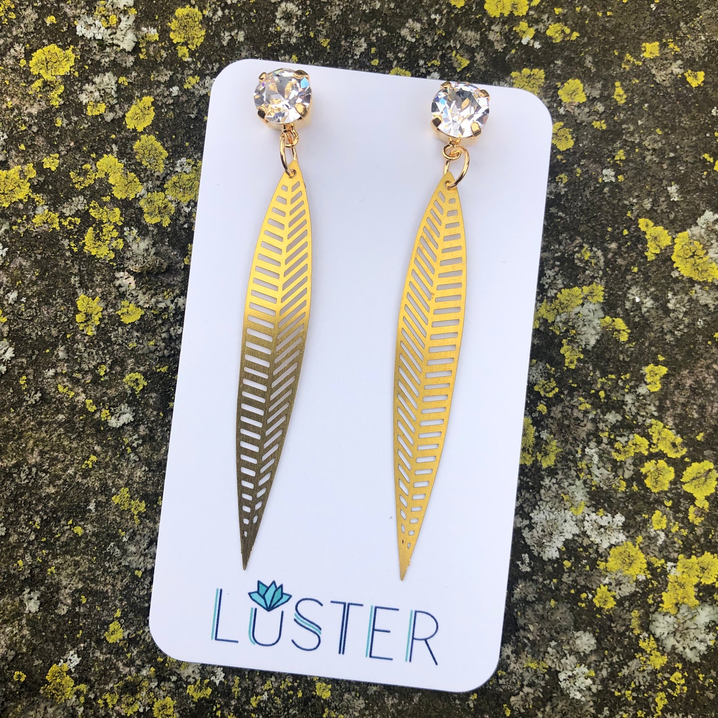 Long Leaf Brass Statement Earrings