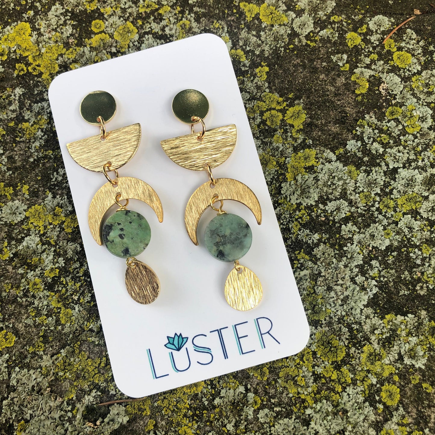 Celestial Brass + Stone Lightweight Earrings