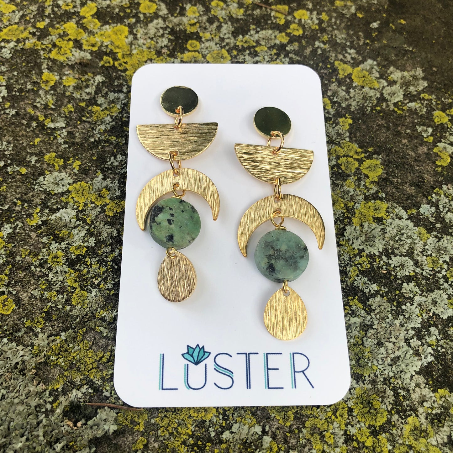 Celestial Brass + Stone Lightweight Earrings