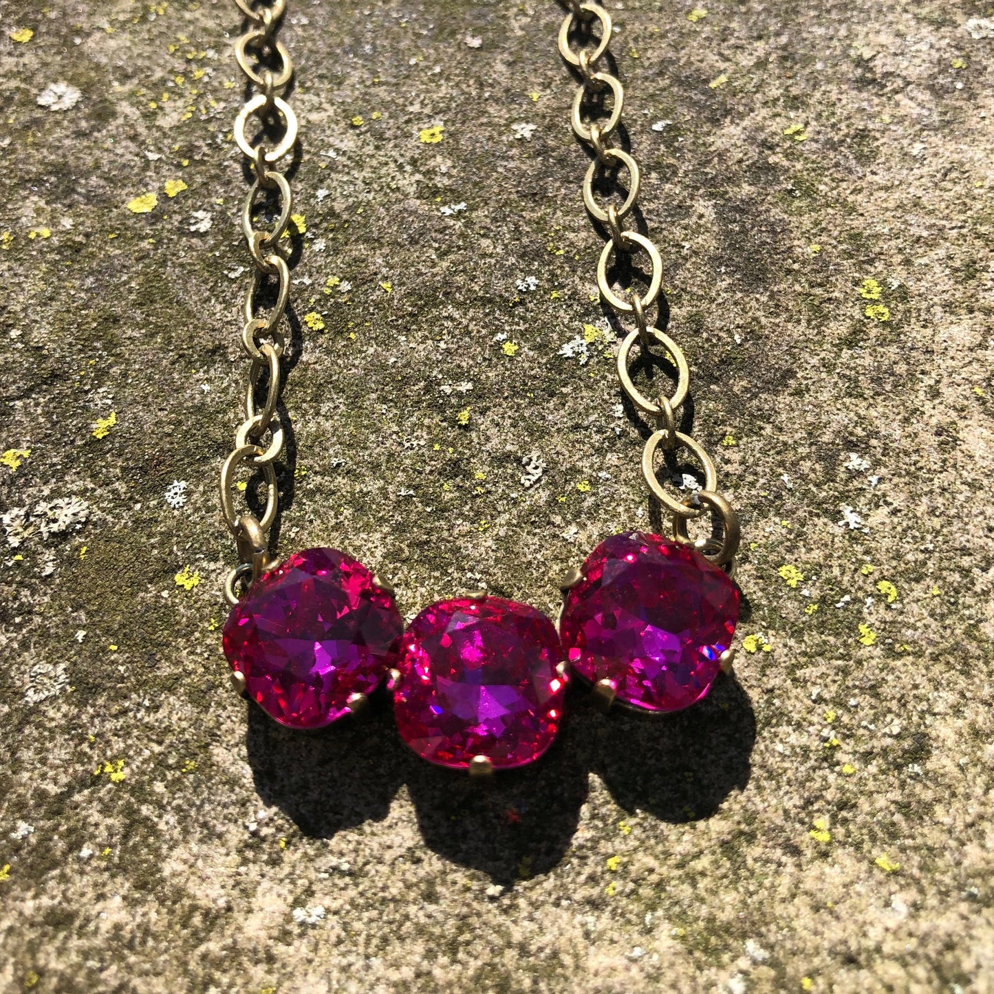 Fuschia Crystal Bar Necklace